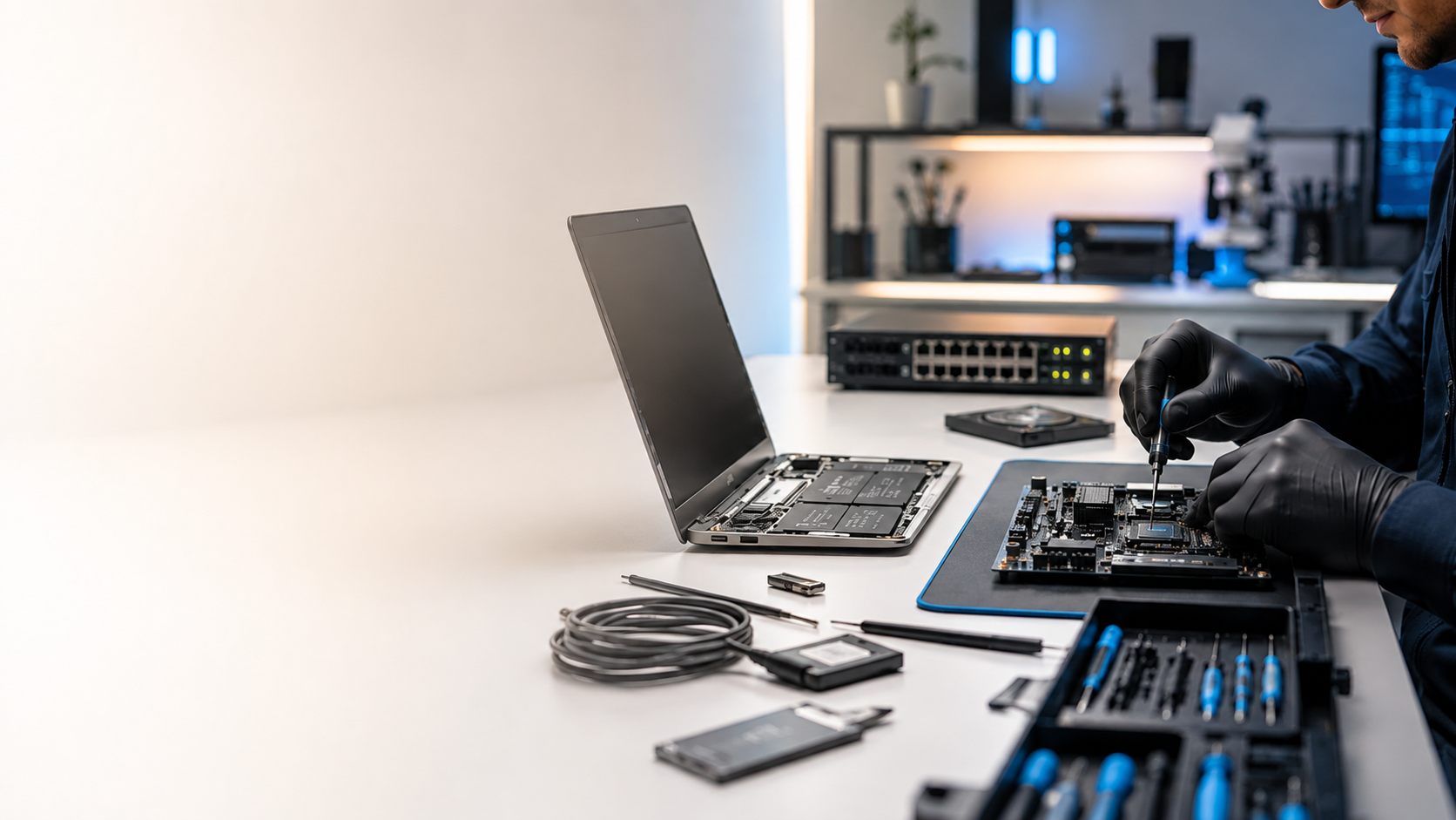 Techniker bei der Notebook- und Mainboard-Reparatur bei Momtech in Essen