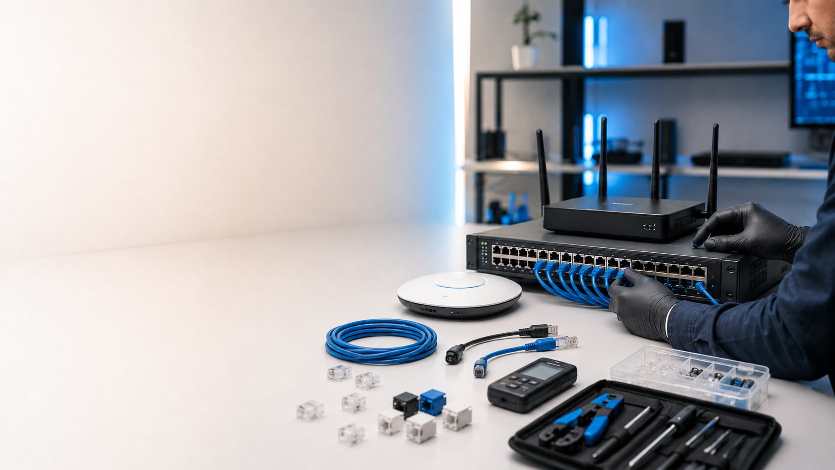 Netzwerktechnik-Einrichtung bei einem Firmenkunden von Momtech